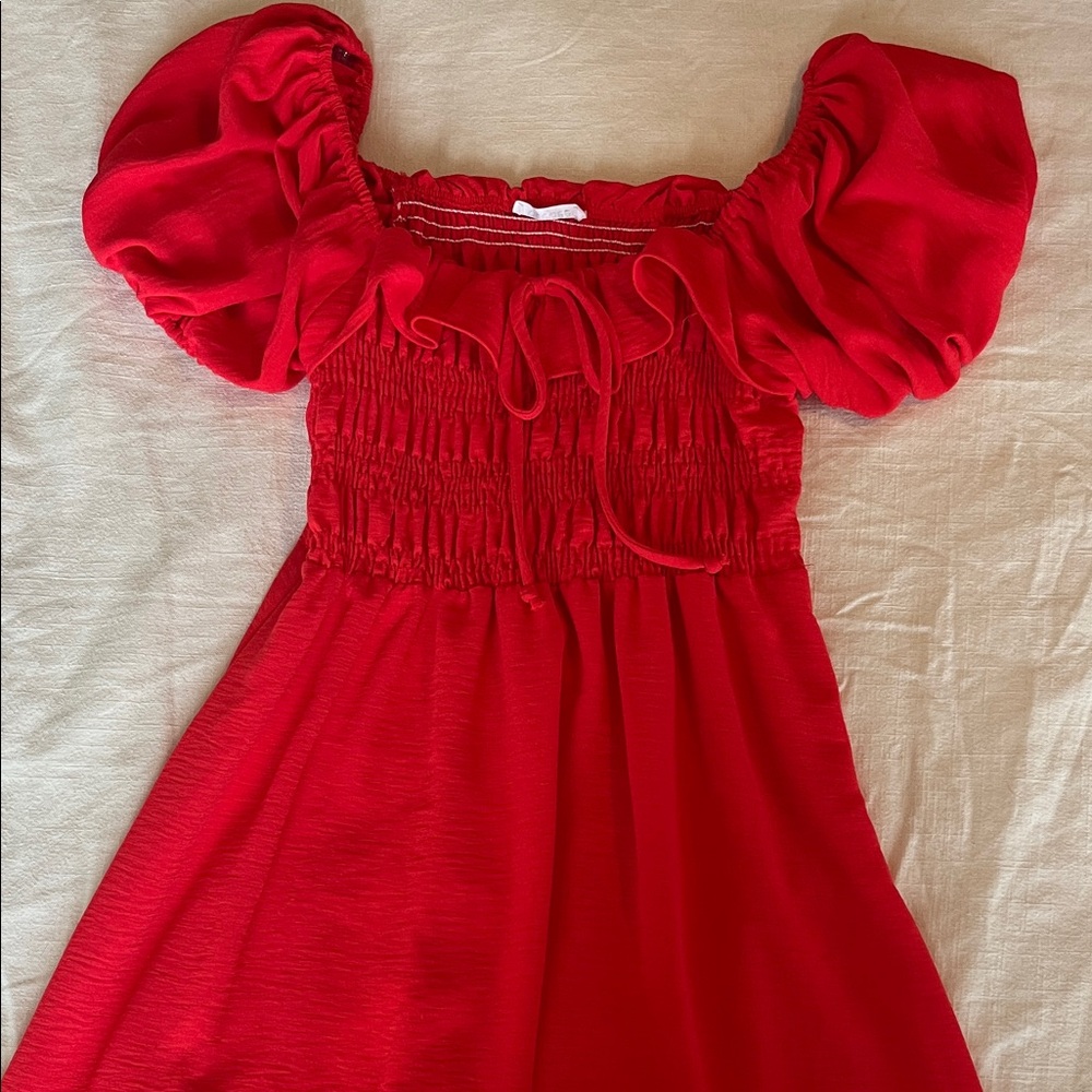 Elegant Red Puff Sleeve Maxi Dress